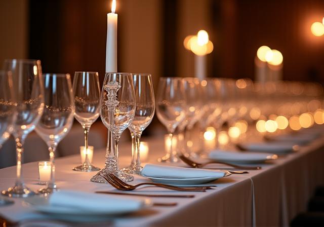 Cena de gala corporativa con setup elegante